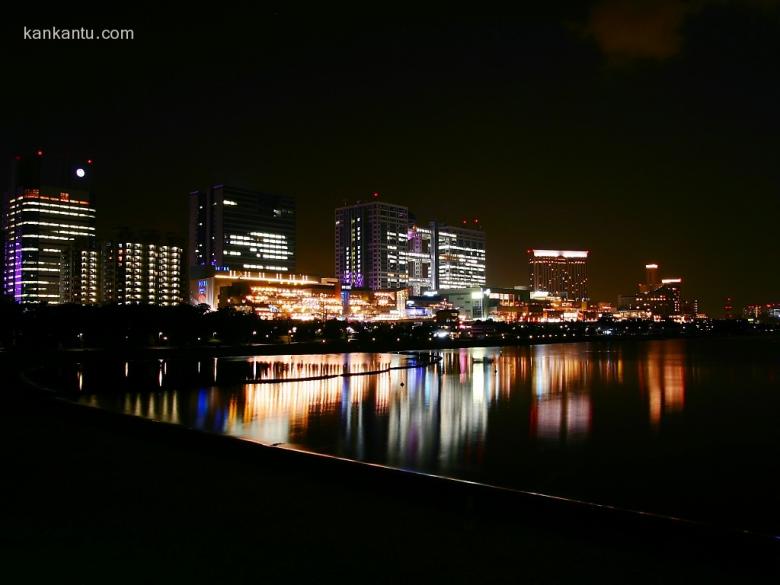 水中倒映的城市夜景