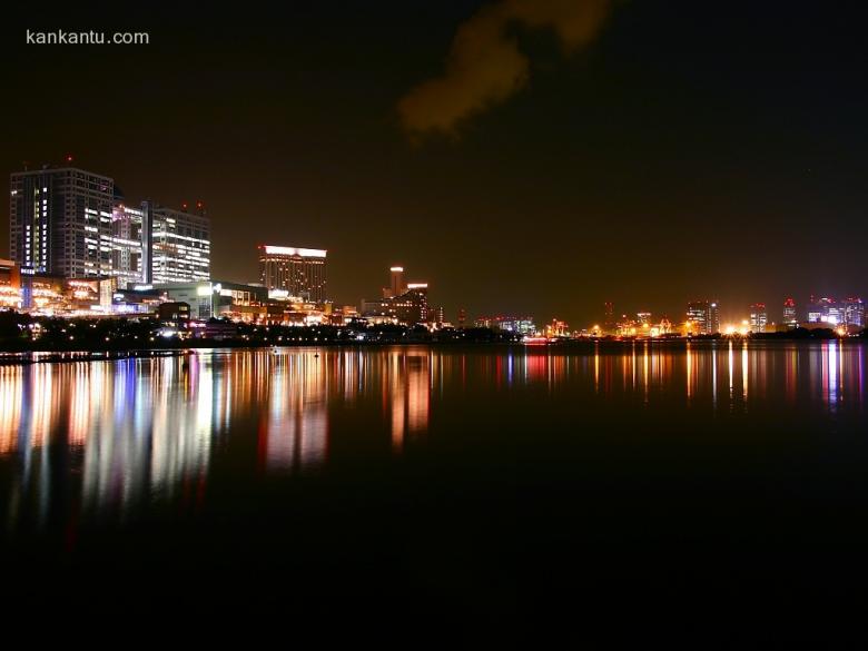 水中倒映的城市夜景