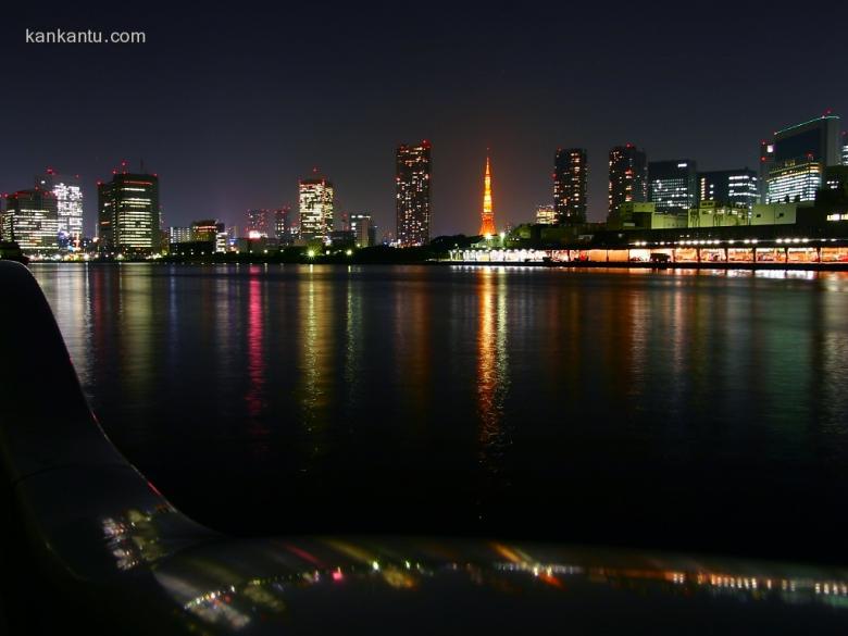 水中倒映的城市夜景